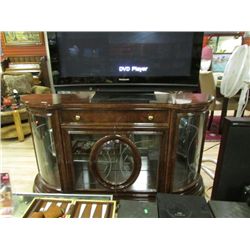 BUFFET - BOWED GLASS FRONT - BURL WOOL WITH BRASS HANDLES