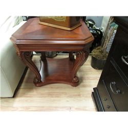 ELEGANTLEY CARVED CHERRY WOOD END TABLE - NEW
