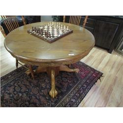 OAK CLAW FOOT PEDISTAL DINING TABLE