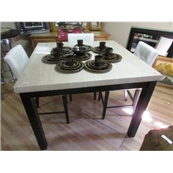 FAUX MARBLE COUNTER HEIGHT TABLE - NEW - CREAM TOP W/BLACK BASE