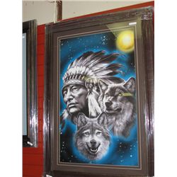 FRAMED PRINT "WOLVES & NATIVE"