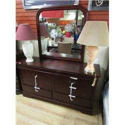 CHERRY WOOD "LOUIS PHILLIPE" DRESSER & MIRROR - 6 DRAWER - NEW