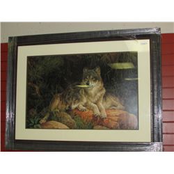 FRAMED PRINT "SOUL MATES - GREY WOLVES" - LARRY FANNING