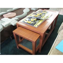 COFFEE TABLE - REMOVABLE SMALL TABLE WITH GLASS SHELF & CUBE FOR STORAGE