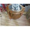 Image 1 : ROUND GLASS TOP & OAK FINISH END TABLE