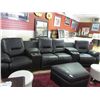 Image 1 : HOME THEATRE SET - BLACK LEATHER - BOTH ENDS RECLINE - STORAGE CONSOLES BUILT IN - NEW - RETAIL ~$24