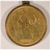 Image 2 : 1882 $10.00 GOLD PIECE, VF  WITH ANTIQUE GOLD CHAIN AND MOUNTED IN BEZEL