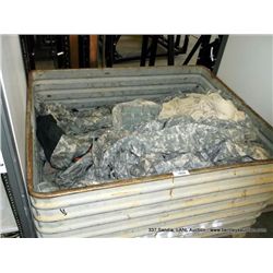 METAL BIN OF MISC MILITARY GEAR