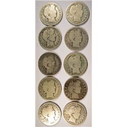 10 BARBER HALF DOLLARS (92,93,93-O,94,94-O,94-S,95,95-S,96,96-O) AG-GOOD