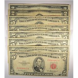 ( 2 ) $2.00  RED SEAL NOTES AND ( 6 ) $5.00  RED SEAL NOTES ALL  AVERAGE CIRC.