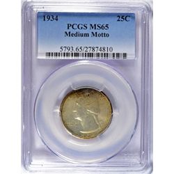 1934 WASHINGTON QUARTER PCGS MS65 GEM   ( MEDIUM MOTTO )