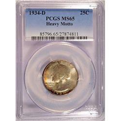 1934-D WASHINGTON QUARTER PCGS MS-65  "HEAVY MOTTO"