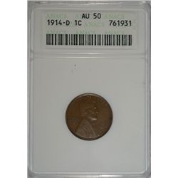 1914 D LINCOLN ONE CENT ANACS AU 50 NICE