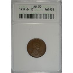 1914 D LINCOLN ONE CENT ANACS AU 50 NICE