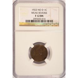 1922 NO D LINCOLN CENT NGC FINE 12