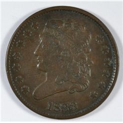 1833 HALF CENT VF/XF