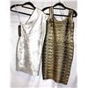 Image 1 : Lot [2] DRESSES:  [1] Musani one shoulder metallic silver dress, size 6 and [1] VM Collection gold a