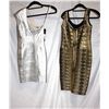 Image 2 : Lot [2] DRESSES:  [1] Musani one shoulder metallic silver dress, size 6 and [1] VM Collection gold a