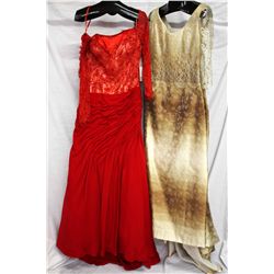 Lot [2] DRESSES:  [1] Stephen Yearick red dress, size 10 and [1] Rose Taft gold dress, size 10