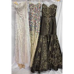 Lot [3] DRESSES:  [1] Jovani silver and nude gown, size 6, [1] Jovani multi jewel gown, size 6 and [