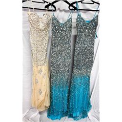 Lot [3] DRESSES:  [1] Jovani nude and silver beaded gown, size 2, size [1] Musani blue and silver go