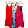Image 1 : Lot [3] DRESSES:  [1] Faviana red gown, size 12W, [1] Yolanda Arce turquoise dress, size Small and [
