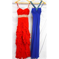 Lot [2] DRESSES:  [1] Faviana red dress, size 4 and [1] Faviana royal blue dress, size 4