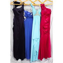 Lot [4] DRESSES:  [1] Faviana navy gown, size 0, [1] Faviana one shoulder royal blue dress, size 0, 