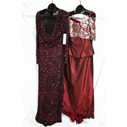 Lot [2] DRESSES:  [1] Badgley Mischka sequins dress, size 12 and [1] Rose Taft 100% silk wine color 