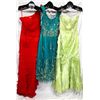 Image 1 : Lot [3] DRESSES:  [1] St. Thomas one shoulder red gown, size 10, [1] YSA tea length emerald dress, s