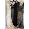 Image 1 : Lot [4] DRESSES: [1] Striped V Neck gown, size 8, [1] Faviana strapless bead brooch, size 8, [1] Pea