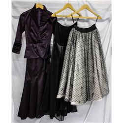 Lot [3] DRESSES: [1] Black and white tull, size S/M, [1] Carwash long skirt, size S, [1] Twist top s