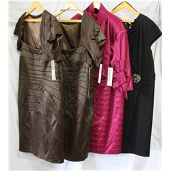 Lot [4] PIECES ASSORTED CLOTHING: [1] Tadashi shoji crystal waist dress, size 22, [1]  Red Satin wit