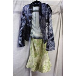 Lot [2] PIECES ASSORTED CLOTHING: [1] Denim sequins shirt, size 4, [1] Green pattern dress