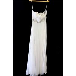Lot [1] DRESS: [1] White one shoulder chiffon with beads, size 16