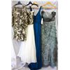Image 1 : Lot [4] PIECES ASSORTED CLOTHING: [1] Sage jeweled waist chiffon gown, size 8, [1] Yolanda teal chif