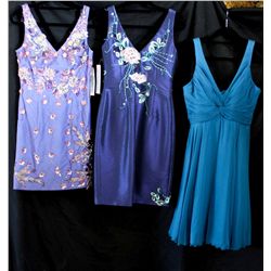 Lot [3] PIECES ASSORTED CLOTHING: [1]  V neck pink and silver stone, size 8, [1] Navy V Neck taffeta