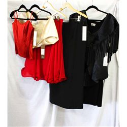 Lot [5] PIECES ASSORTED CLOTHING: [1] Black pony corset, size 8, [1] Long straight black skirt, size
