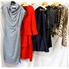Image 1 : Lot [5] PIECES ASSORTED CLOTHING: [1] Leopard print jacket, size 8, [1] Black lamb skin rhinestone c