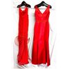Image 1 : Lot [2] DRESSES: [1] Red V neck satin gown, size 6, [1] Sweetheart bow neck, size 6