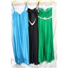 Image 2 : Lot [3] DRESSES: [1] Turquoise applique sash gown, size 12w, [1] Black beaded sweetheart gown, size 