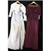 Image 1 : Lot [2] DRESSES: [1] Amethyst 3/4 sleeve gown, size 12, [1] Silver sweetheart crystal gown, size 12