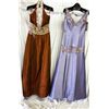 Image 1 : Lot [2] DRESSES: [1] Purple satin dress with beading, size 10, [1] Halter rhinestone twist gown, siz