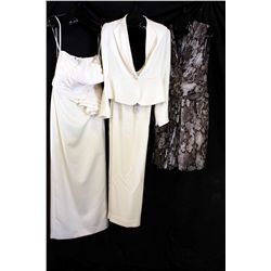 Lot [3] Pieces ASSORTED CLOTHING: [1] Ivory two tone couture, size 8, [1] LouiseB ivory drape back, 