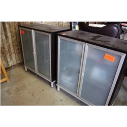 LOT 2 FROSTED GLASS FRONT CABINETS WITH BLACK WOOD FINISH