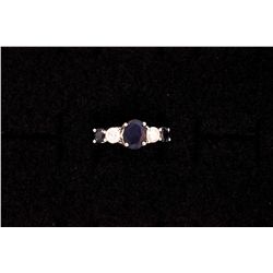 LADYS 14KW RING WITH DIAMONDS AND SAPPHIRES, SIZE 6
