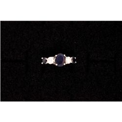 LADYS 14KW RING WITH DIAMONDS AND SAPPHIRES, SIZE 6