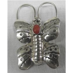 Navajo Silver & Coral Butterfly Pin - Apachito
