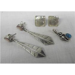 Two Pair Sterling Silver Earrings Plus Pendant