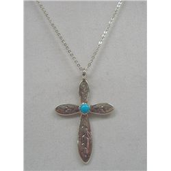 Navajo Sterling Silver & Turquoise Cross Necklace